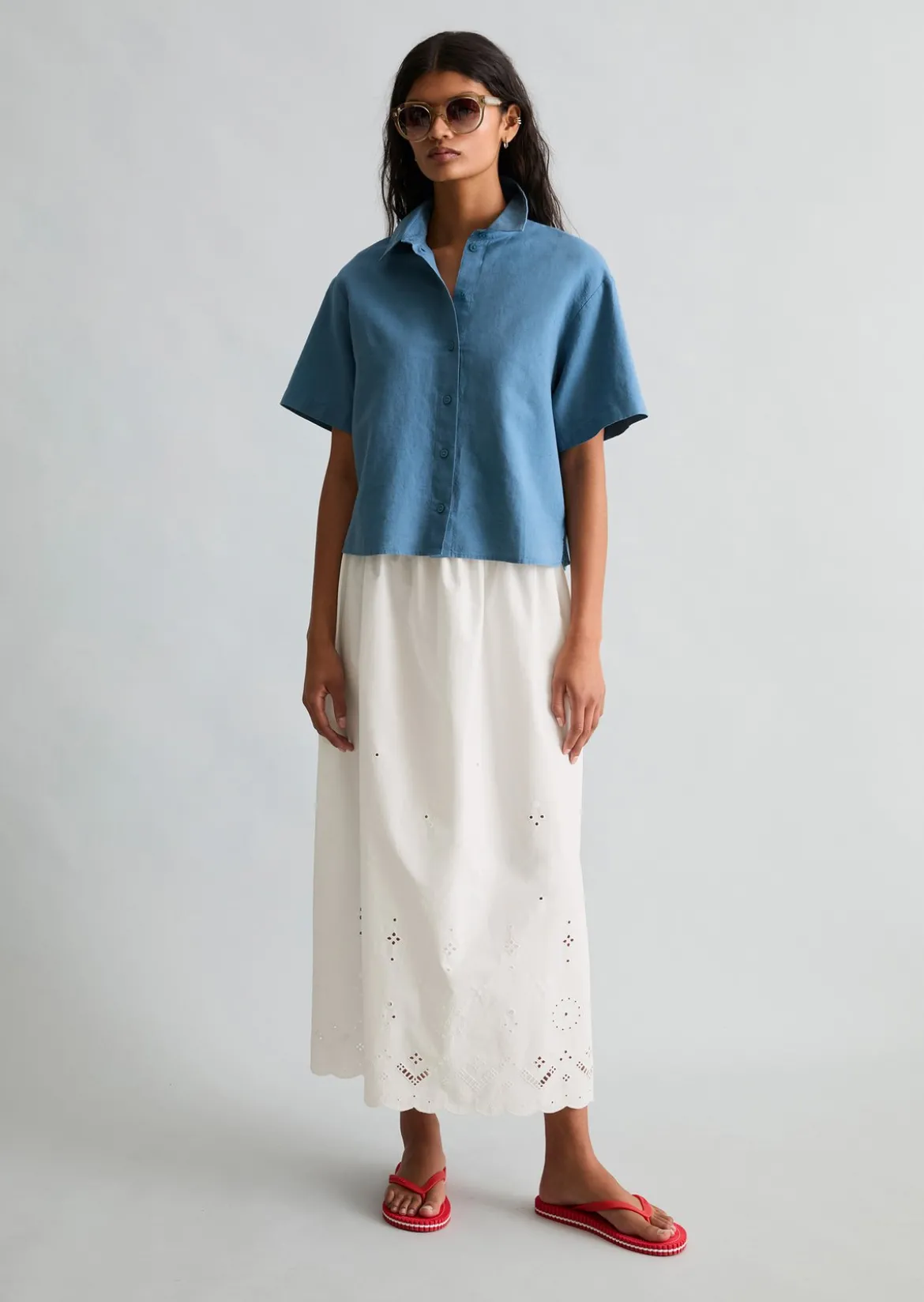 Kurzarm-Bluse relaxed aus Leinen-Baumwolle-Mix