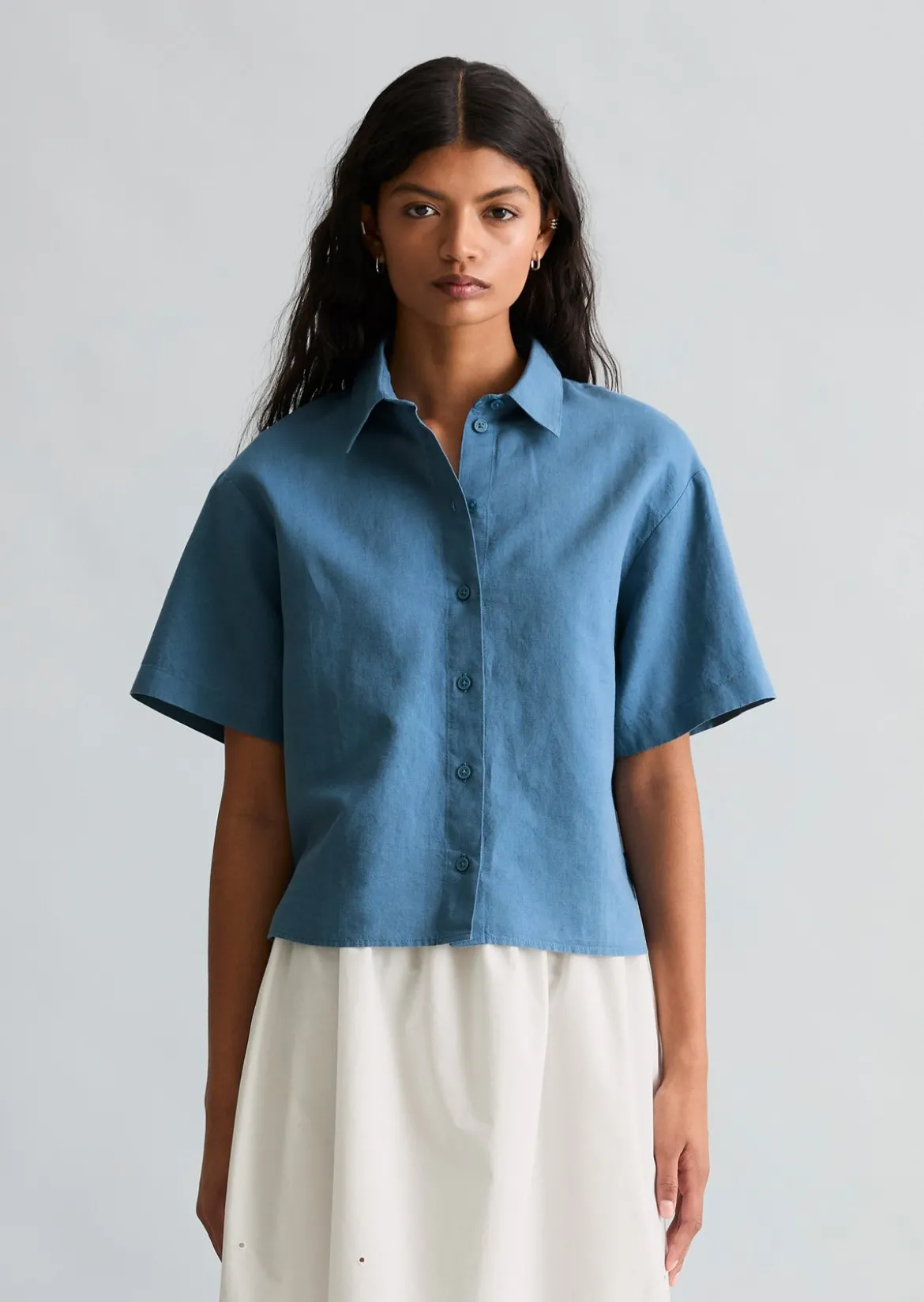 Kurzarm-Bluse relaxed aus Leinen-Baumwolle-Mix