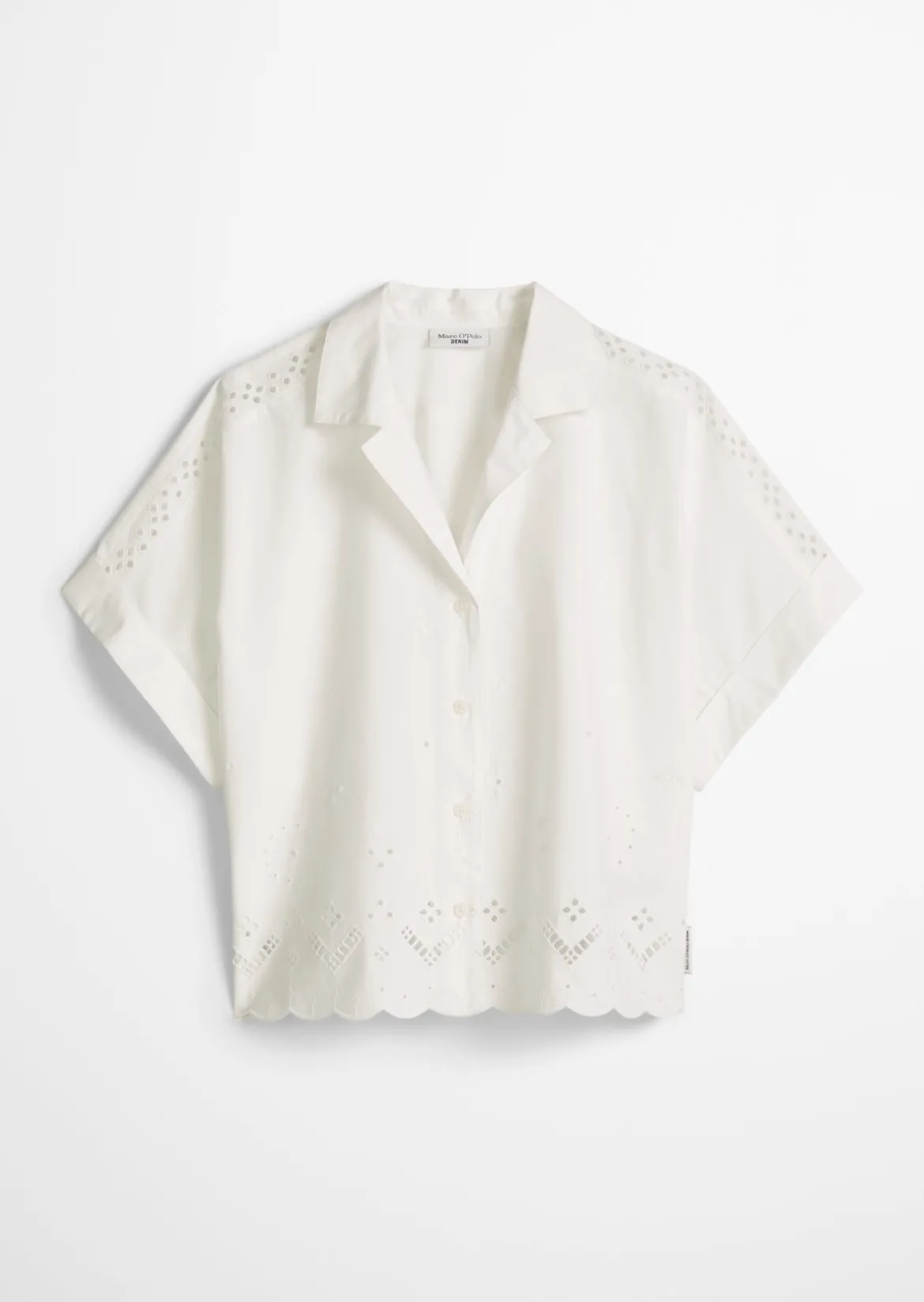 Kurzarm-Spitzenbluse relaxed mit Broderie Anglaise