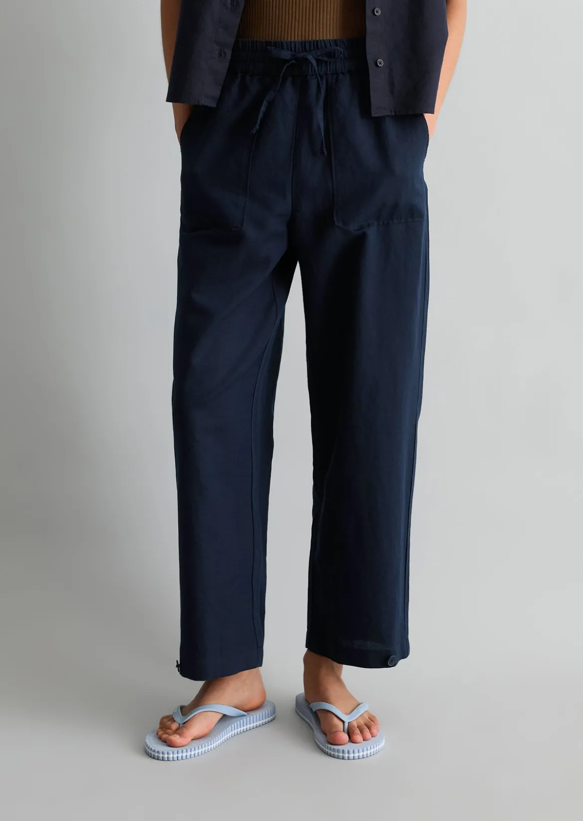 Pull-on-Pants regular aus Leinen-Baumwolle-Mix