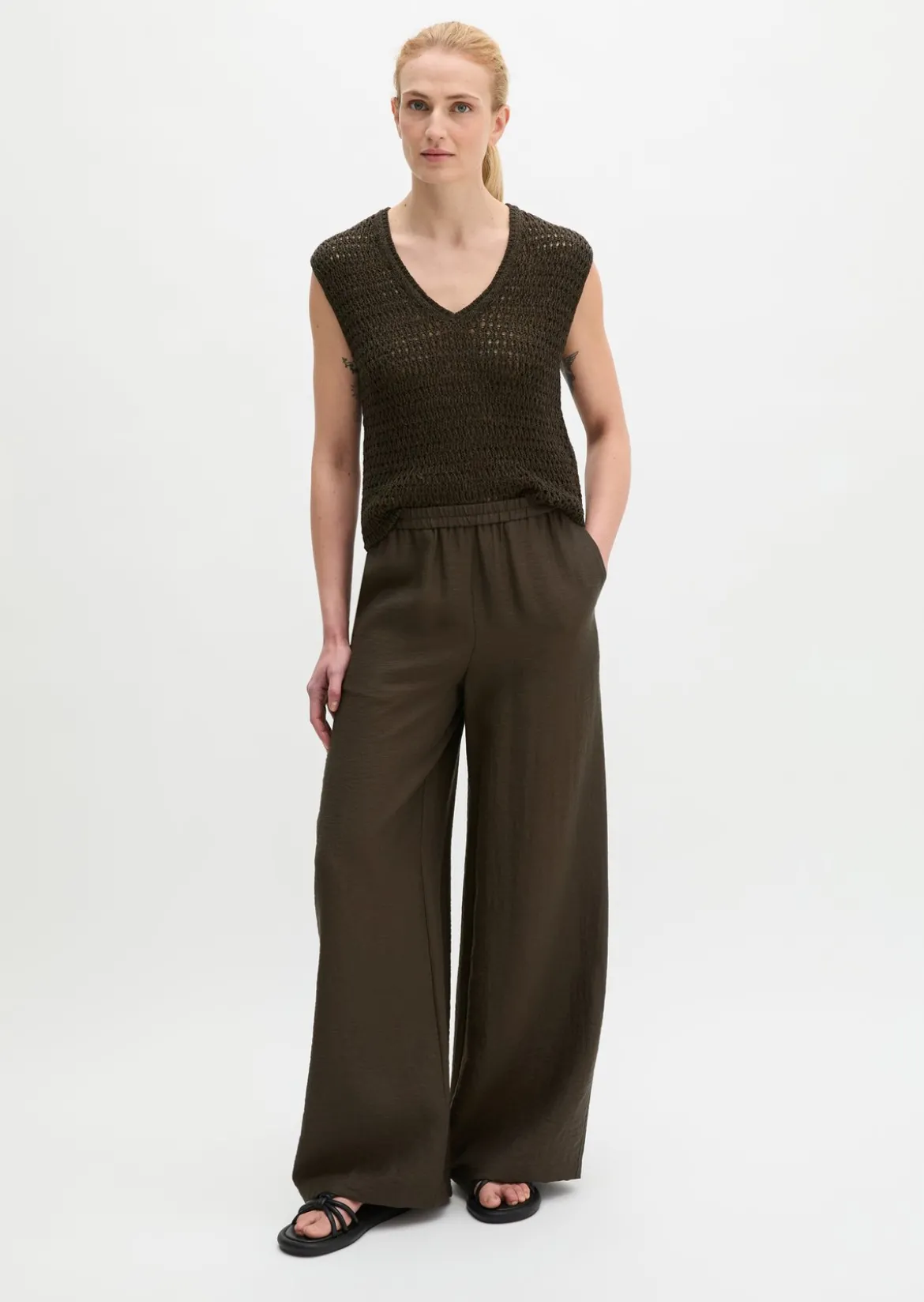 Pull-On-Pants wide aus Viskose-Leinen-Mix